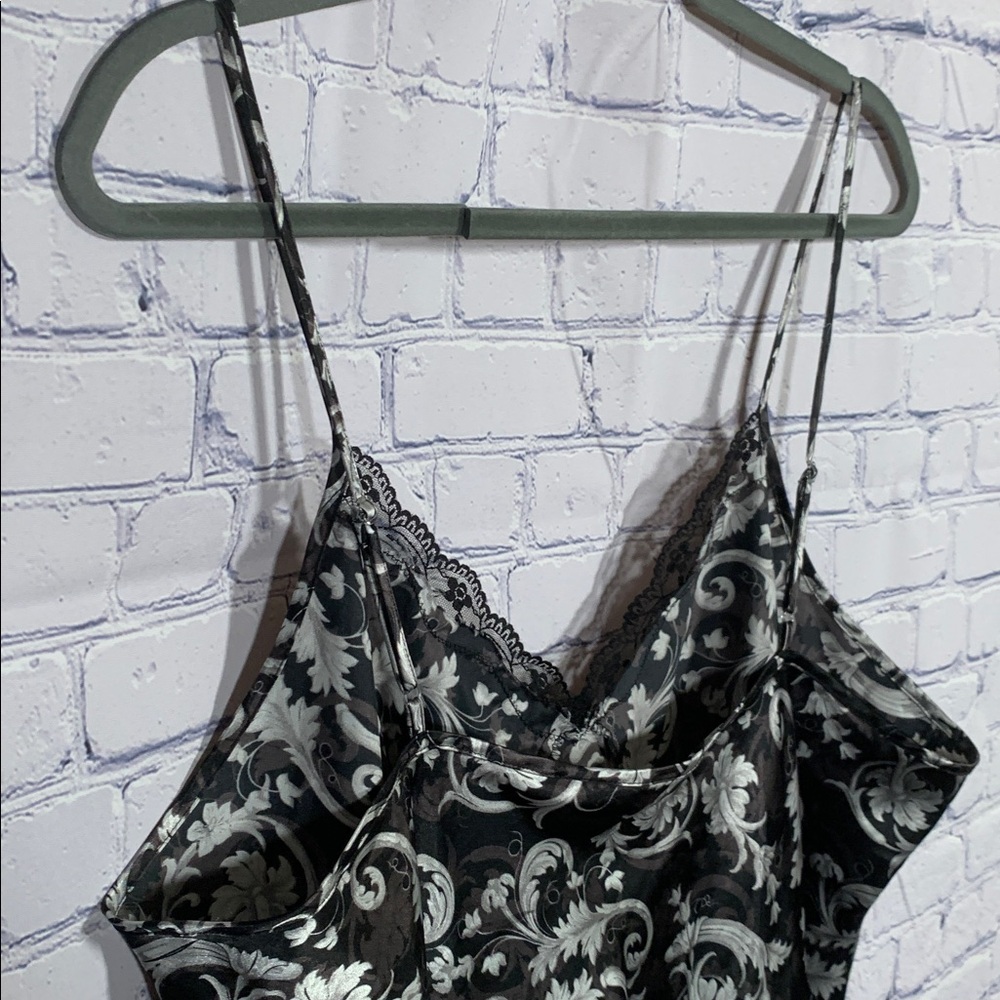 Adonna Womens Maxi Slip Dress Satin Black Silver Floral Babydoll XXL Whimsigoth - Picture 4 of 6